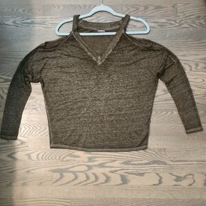 Express Brown Long Sleeve Henley Tee